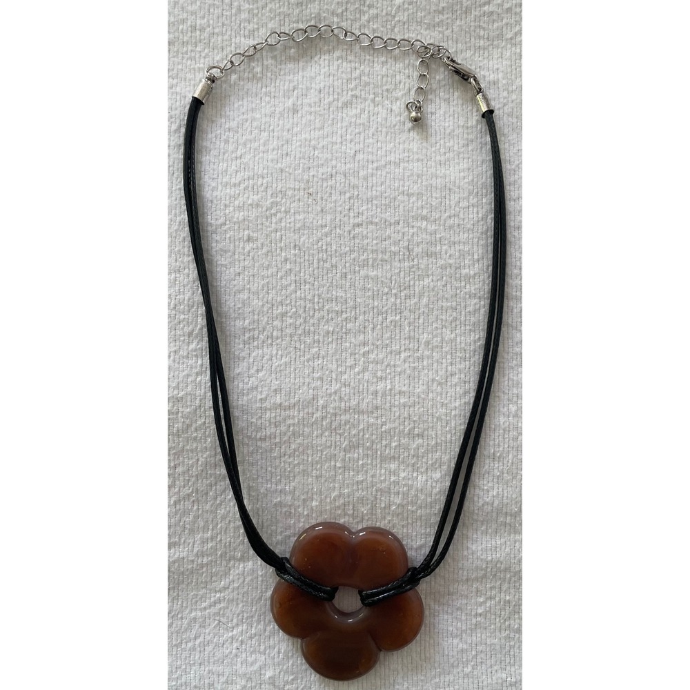 Free People Brown Baby Flower Cord Choker Necklace Adjustable Y2K Brown Glass - Picture 7 of 8